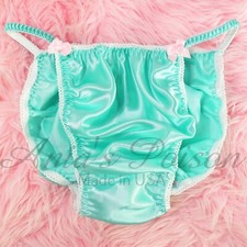 Sissy Satin Panties for MEN - Seafoam Green shiny string Bikini or bra or skirt