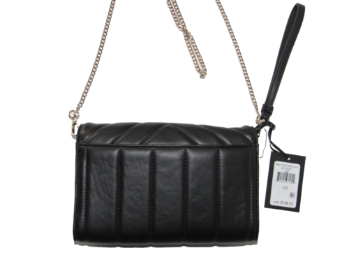 DKNY 2-in-1 Black Quilt Wrislet/Shoulder Crossbody Bag Silver-Tone Chain Strap - Picture 10 of 15