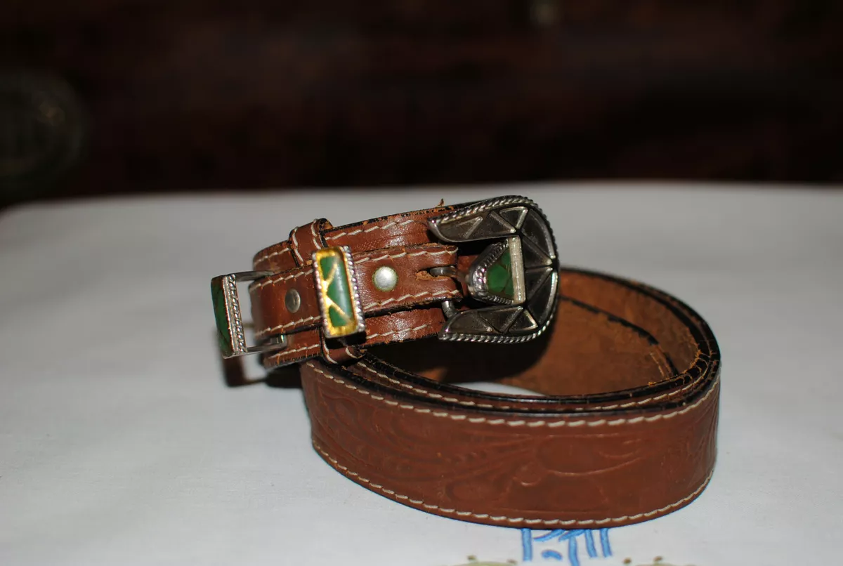 Ceinture vintage femme cuir et m tal taille 38 40 long. 97 cm