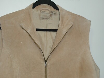 Women's XL Tan Ruff Hewn Zip Leather Vest with Zip Pockets Slick Lining 46 Bust