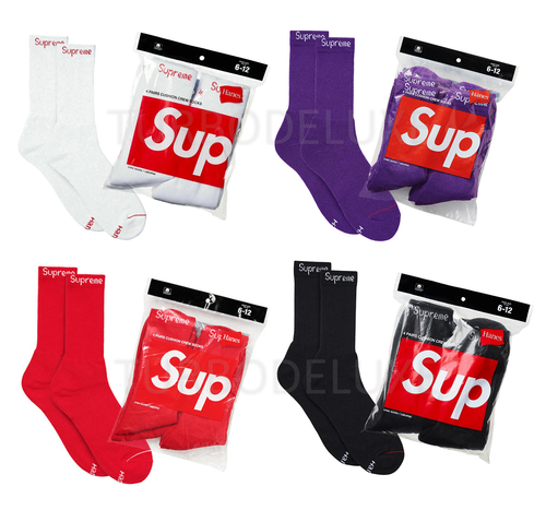 Supreme Hanes Crew Socks - White / Red 