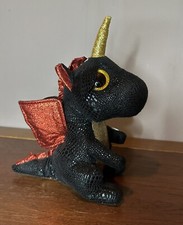 Neu TY Beanie Boo&rsquo; GRINDAL Schwarze Drache ROT SCHIMMER 24cm Pl&uuml;schtier Glitzer