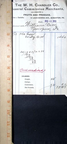 1913 W. H. Chandler Co. Invoice – Scranton, PA – General Commission Merchants - Picture 3 of 3