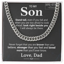To My Son Cuban Chain Necklace From Dad, Father Son Birthday Inspirational Gifts