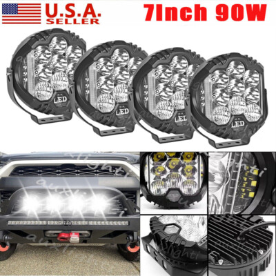 4PCS 7 Inch 90W LED Work Light Spot Pods Flood Fog Driving Lamp Offroad 4WD Car