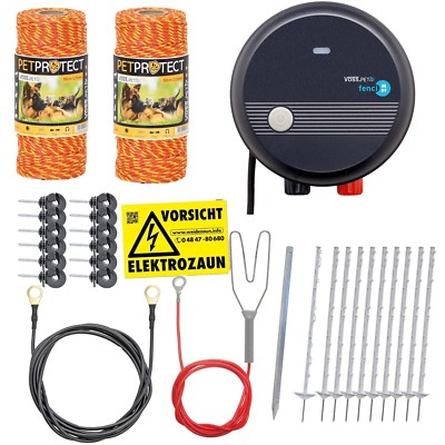 Hundezaun Komplettset 200m Litze Orange 10 Pfähle Weiß Elektrozaun Katzenzaun