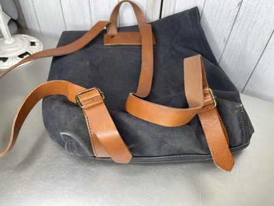 Madewell Black Navy Canvas Brown Leather Straps Backpack Bag  display picture 3