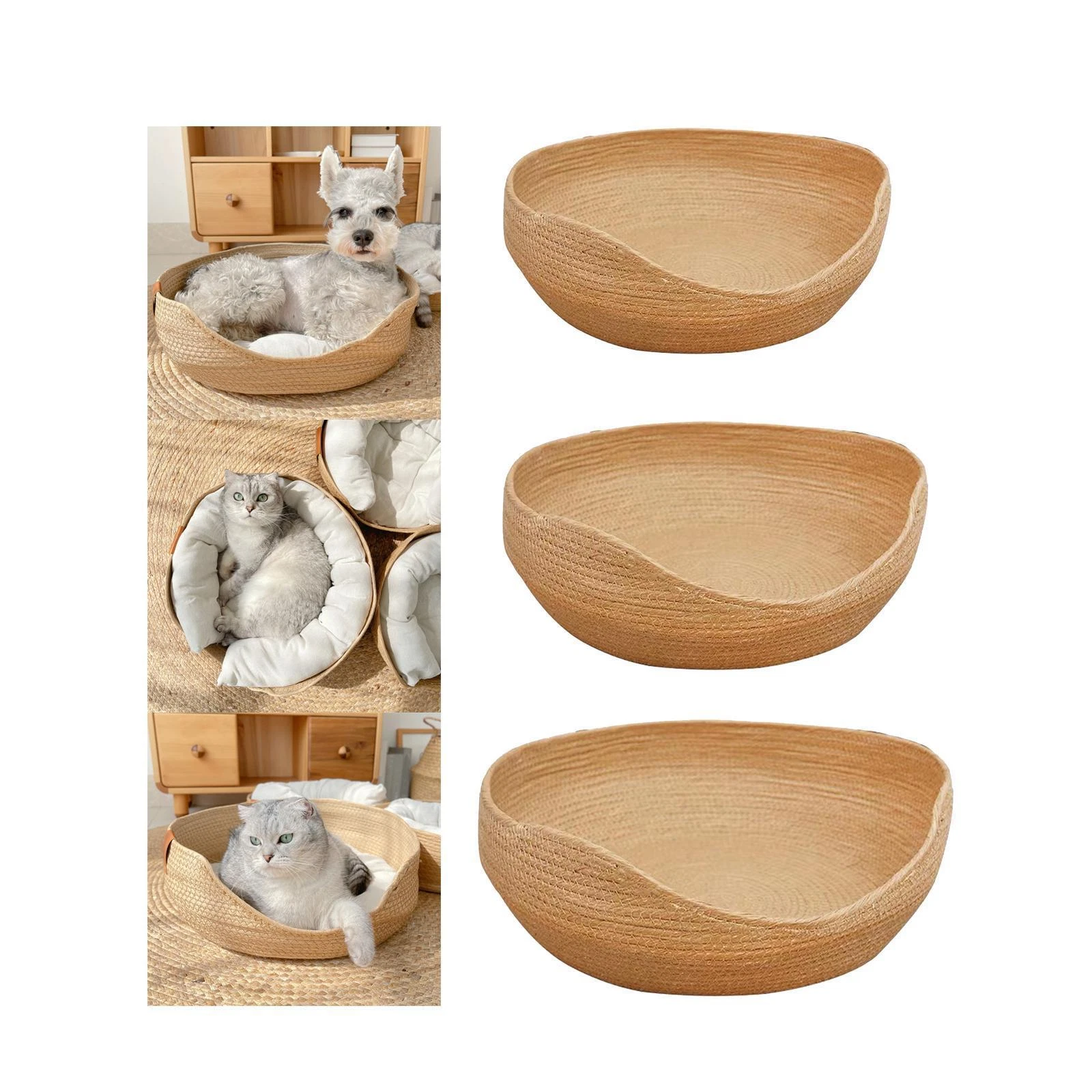 Cat Bed Basket Pet Bed Wear Resistant Round Weaving Pet Cat Bed Cat Sleeping Bed