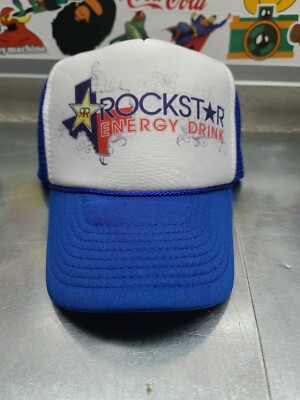 Retro Rockstar Energy Mens Trucker Hat Blue Snapback Motorcross Mesh, Texas, Cap