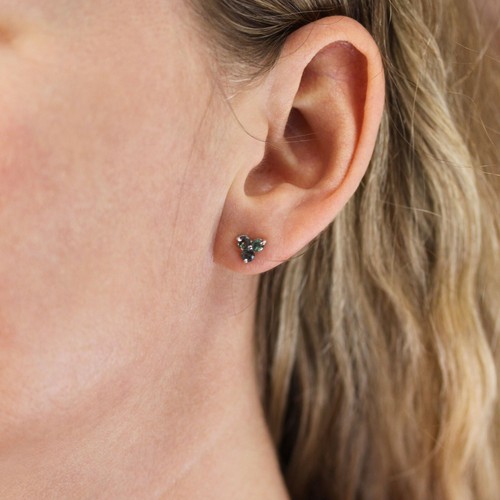 0.75 ctw Natural Alexandrite Solid 14k White Gold Cluster Clover Studs 6.5MM - Picture 6 of 11