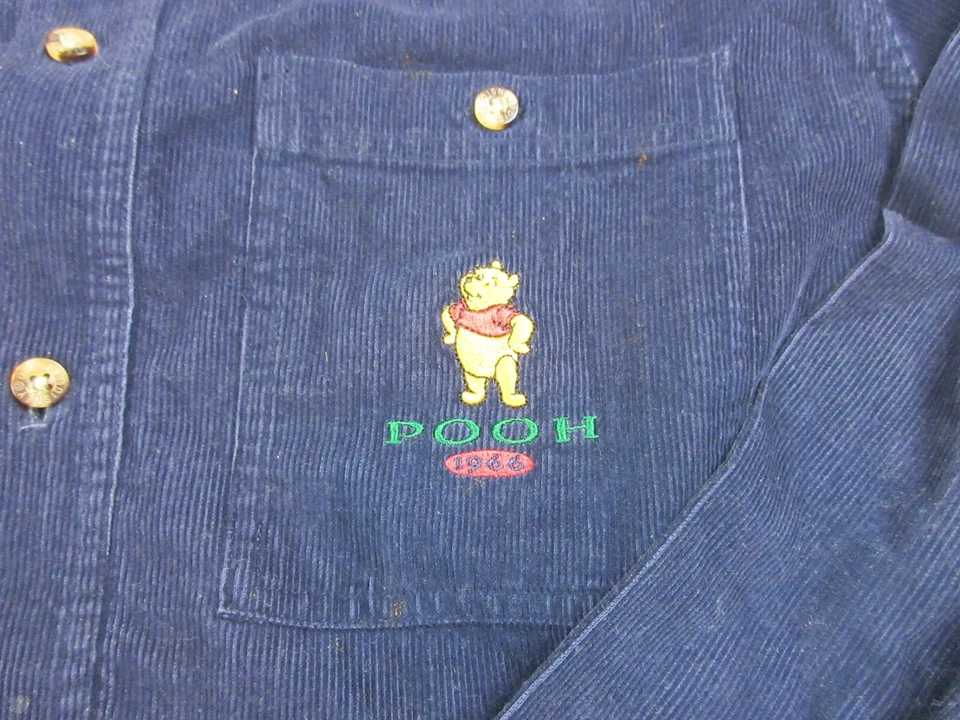 ВИНТАЖНАЯ мужская футболка Disney маленькая синяя на пуговицах вельветовый карман с Винни-Пухом - Изображение 4 из 4