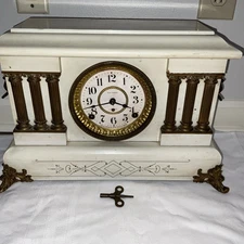 Antique Seth Thomas Adamantine 6  Pillar Mantle Clock w/Lions Heads circa 1901