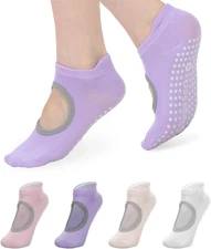 4 Pairs Women’s Non-Slip Yoga Socks with Grip Cotton Pilates Ballet Socks