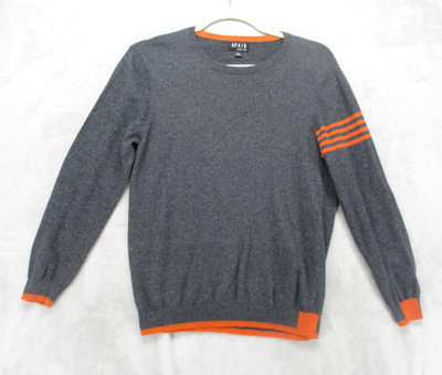AFAIK Sweater Mens Large Gray Crewneck Knit Pullover Orange Stripe Trim Sleeve