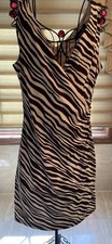 Jones New York Sleeveless Ruched Brown/Tan Print Stretchy Dress Size M