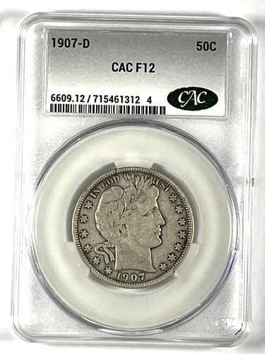 1907-D Barber Half Dollar : CAC F12