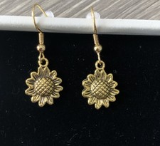 cute gold mini sunflower earrings - gold - Dangle - - Handmade
