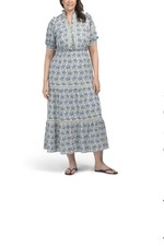 Max Studio London Tiered Maxi Women Dress Cream, Blue & Green Size 2XL  New