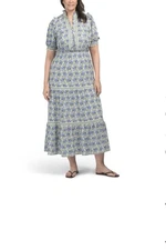 Max Studio London Tiered Maxi Women’s Dress Cream, Blue & Green Size 2XL  New