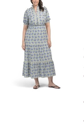 Max Studio London Tiered Maxi Women s Dress Cream, Blue & Green Size 2XL New