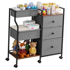 Baby Diaper Caddy Organizer Cart - 3 Tier Rolling Cart with Dividers and Grey