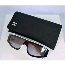 Chanel CH6057 Shield Sunglasses in Black and White with Gray Lenses