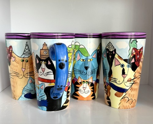 VTG 99’ Catzilla Hand Painted Tall Coffee Latte Mug Cup Candace Reiter Cat Decor - Picture 2 of 16