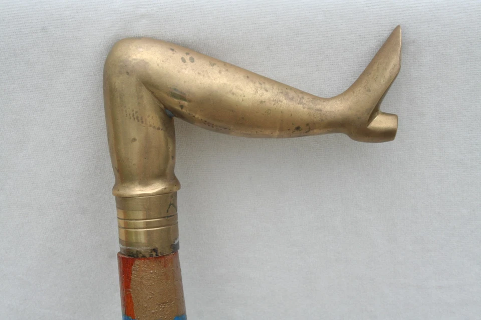 复古黄铜腿手杖 Jr Charlie 快速绘画 OUTSIDER FOLK 艺术行走棒帆船 — 第 2/4 张图片