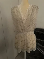 ⭐️Free People Boho Sheer Lace Tunic Top Ivory Metallic Gold Stars S New⭐️