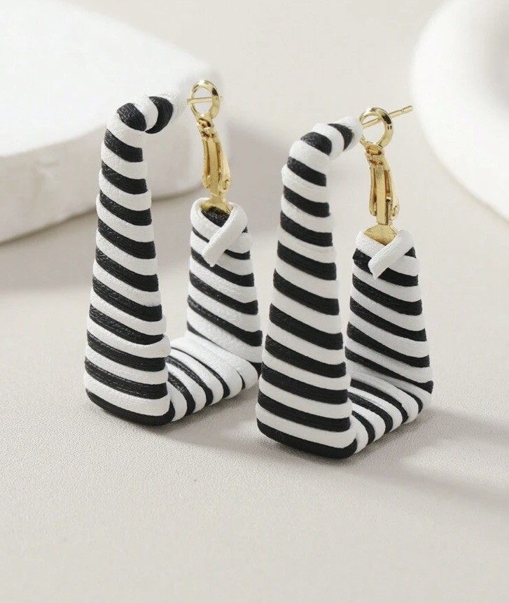 Retro earrings hoops chunky vintage style pierced chunky black white zebra