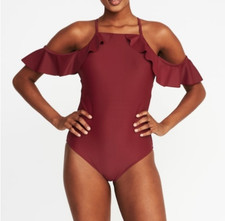 Old Navy Cold Shoulder On-Piece Swimsuit Size L- Garnet- NWOT