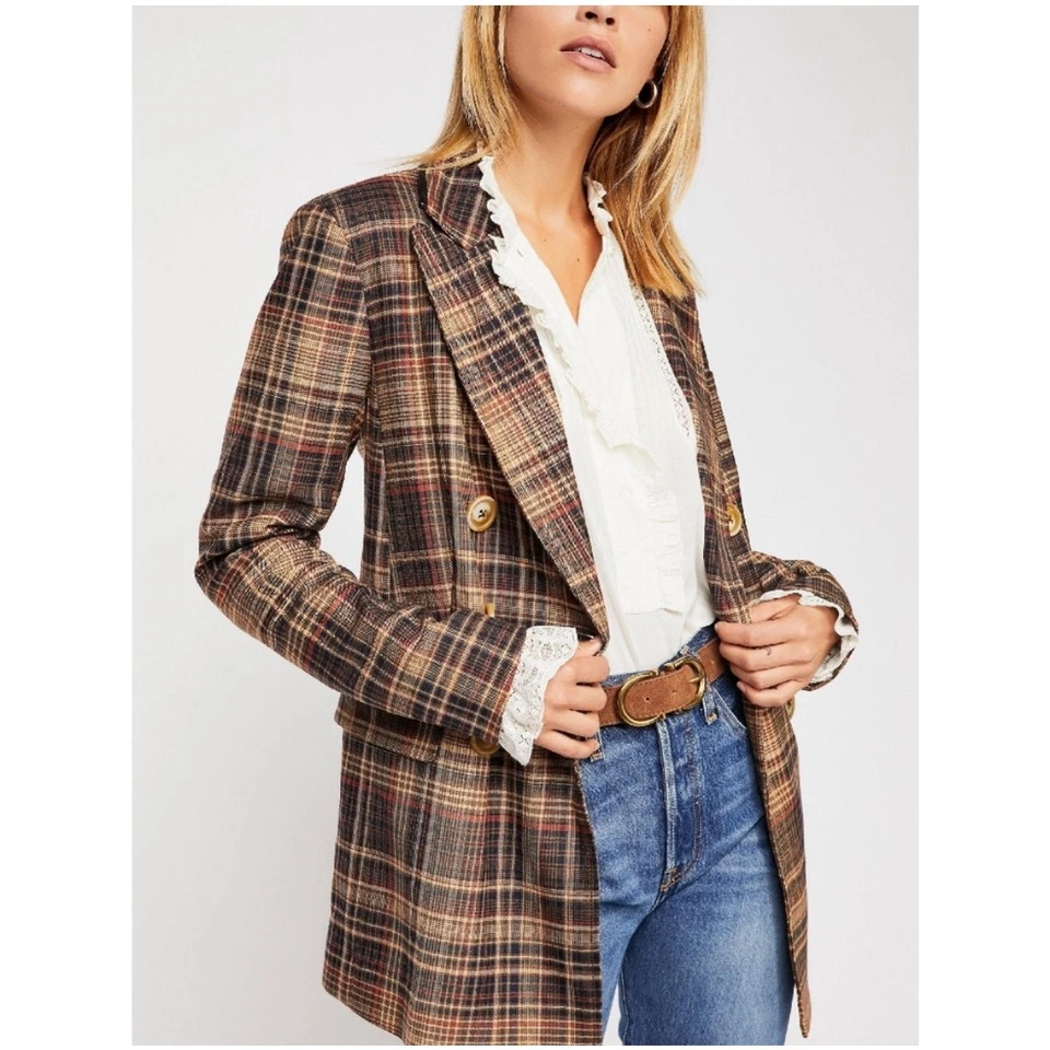 Chaqueta Blazer Free People Emily Cuadros Pequeña Preppy Academia Foto 2 de 4