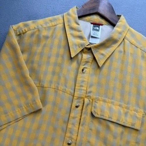 The North Face Button Down Mens XL Yellow Gingham AH6S Short Sleeve Hiking Shirt