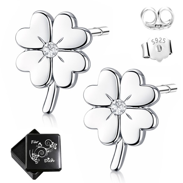 Kleeblatt Ohrstecker 925 Silber Rhodiniert Zirkonia GlüCk Damen MäDchen Ohrringe-image