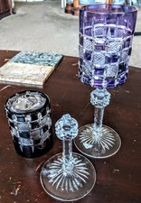 Josair Josephine Hutte Amethyst Cut to Clear Wine Glass Goblet Signed +