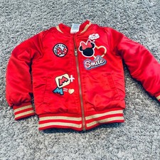 Disney Minnie Mouse Red Satin Bomber Jacket Girls 4T Gold Glitter SCAL01A