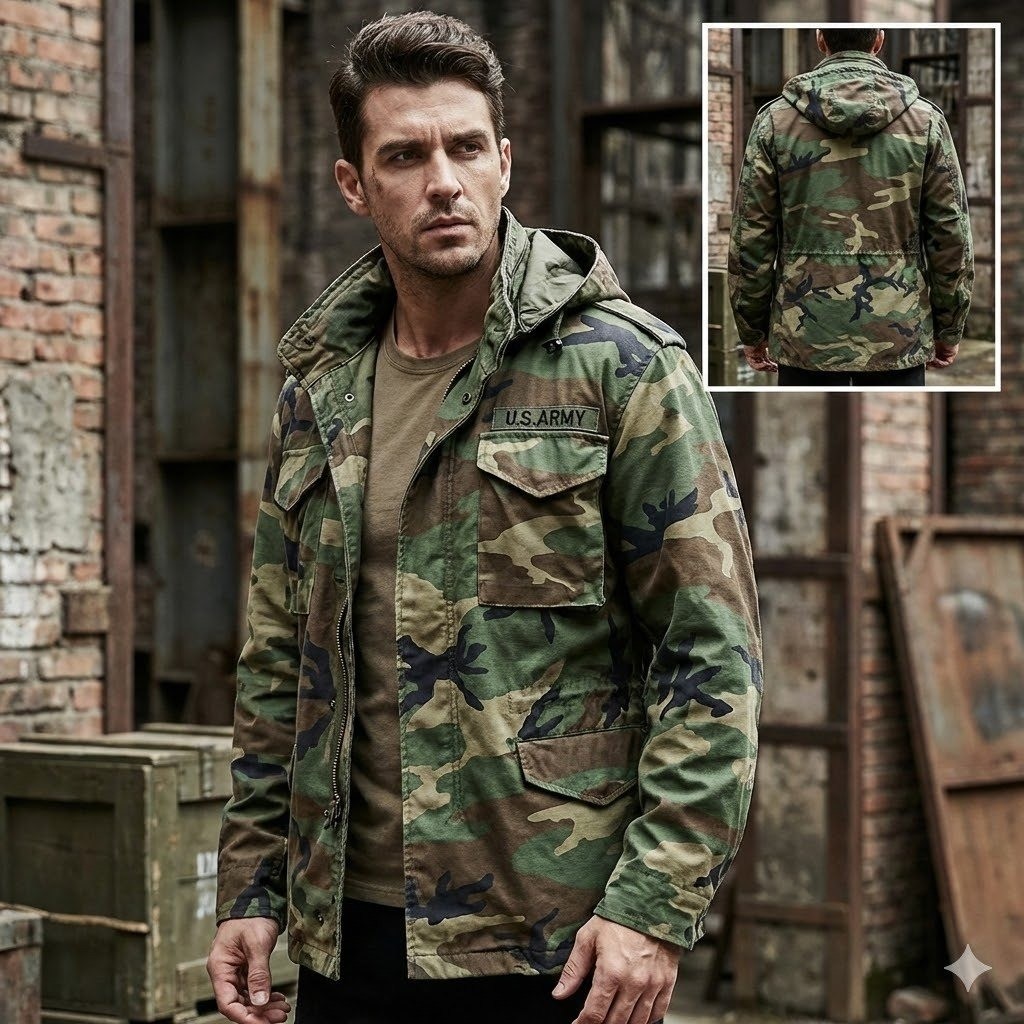 Vintage 1985 US Army M65 Field Jacket Alpha Industries Woodland