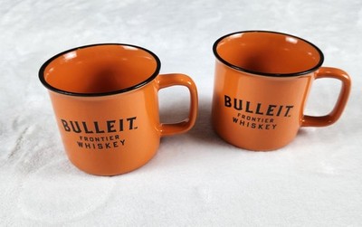 Bulleit Frontier Whiskey Coffee Mugs Set Of 2 Orange Ceramic Barware