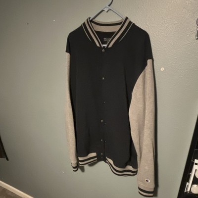 Champion Men's Black Gray Varsity Jacket Snap Button XL