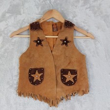 Vintage John R Craighead Leather Vest Large Leather Fringe Western Made in USA