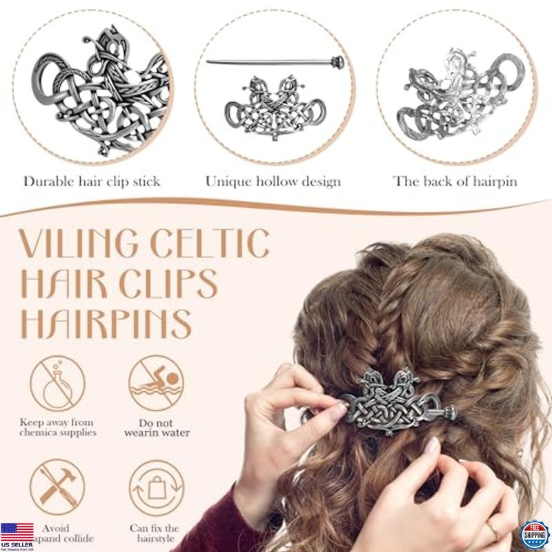 Syhood Vintage 8-Piece Viking Celtic Hair Clip Set - Silver Hair Sticks & Pins