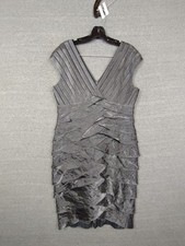 Adrianna Papell Dress Size 12 Gray Metallic Ruffle Tiered Evening Wedding Party