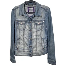 Vintage Esprit Denim Trucker Jean Jacket Women's Size L Light Wash Distressed