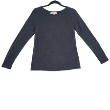 LOFT Lace Textured Long Sleeve Top Black Small Feminine Minimalist Soft Knit