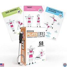 Pilates Bar Workout Cards - 58 Exercises, Instructions Breathing Tips