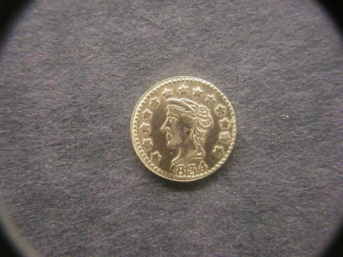 1854 California Gold Liberty Head 1/4 dollar token/coin Center star on back 10kt