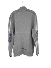 Shanghai Tang Men's Grey Knit Zip Sweater XL Cotton Dragon Patches