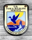 VINTAGE US FISH & WILDLIFE SERVICE 8x6.5" PORCELAIN GAS OIL PUMP STATION SIGN