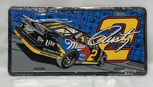 NASCAR #2 Rusty Wallace Miller Racing Metal License Plate NOS Vtg