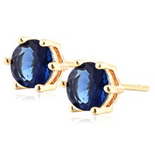 Cute New Yellow Gold Filled 6 Prong Set 6mm Round Dark Blue CZ Stud Earrings